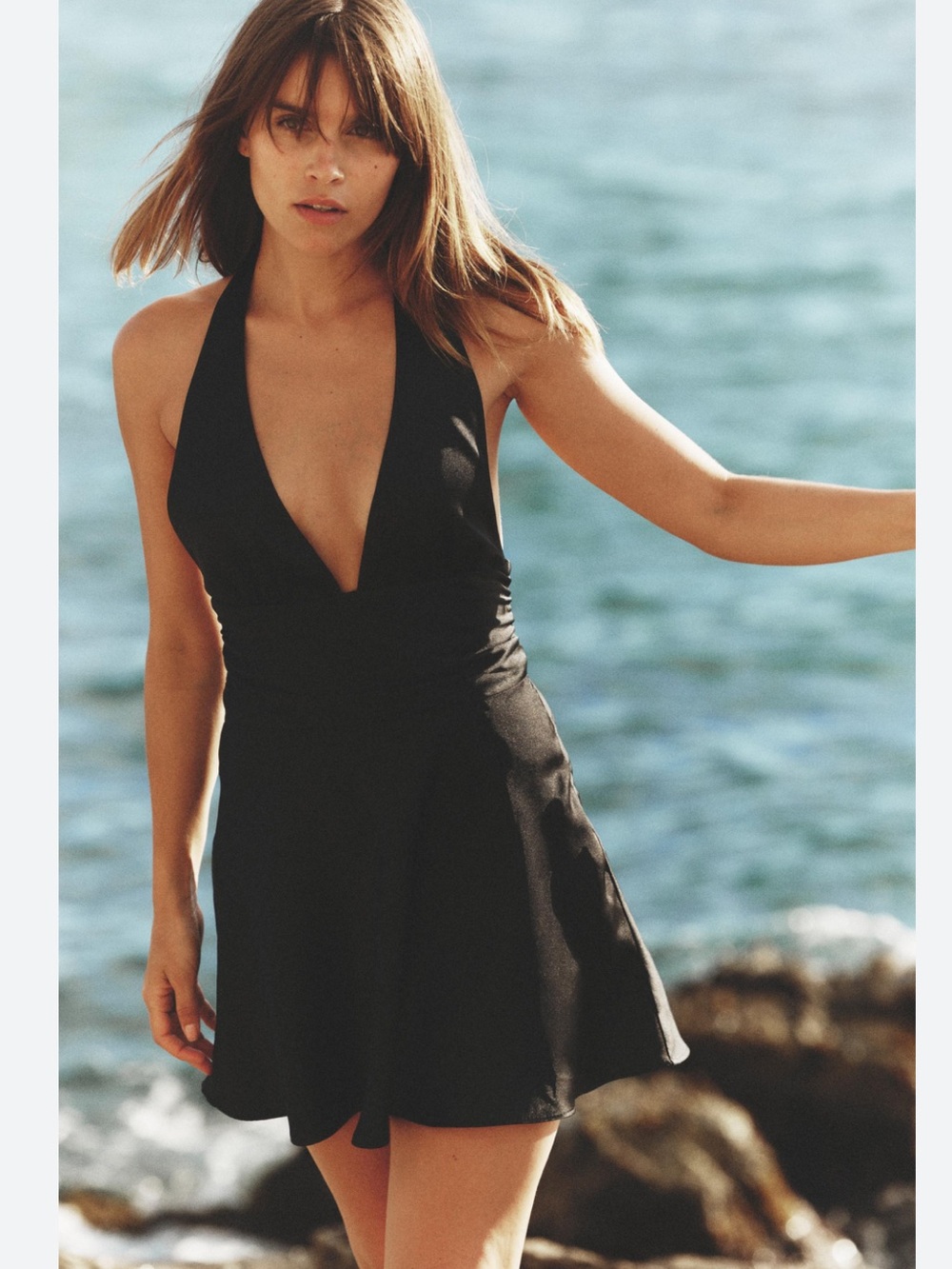 ZARA | Black Halter Mini Dress with Deep V
